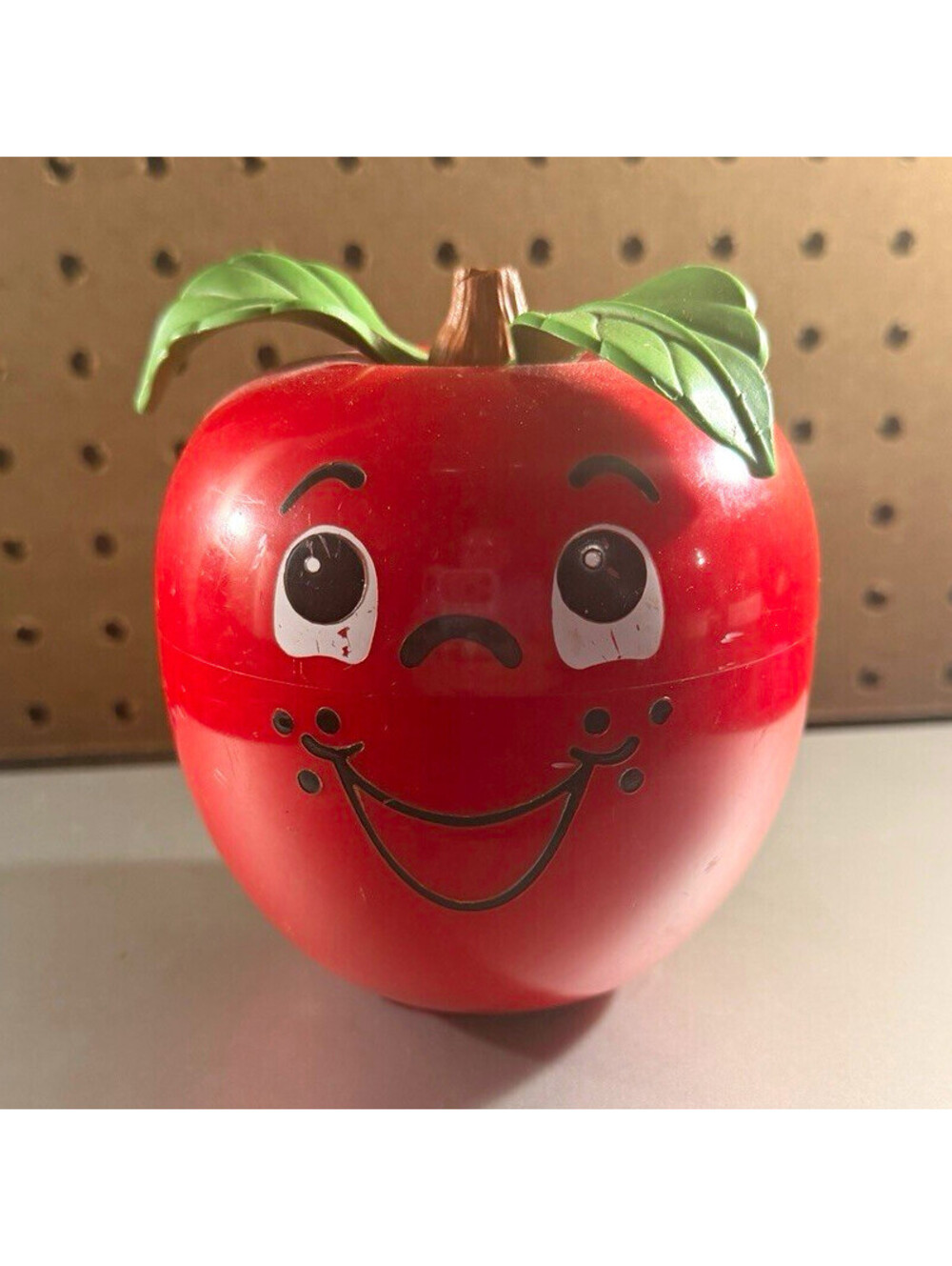 Vintage 1972 Fisher Price Happy Apple Roly Poly Chime Wobble Baby Toy Red